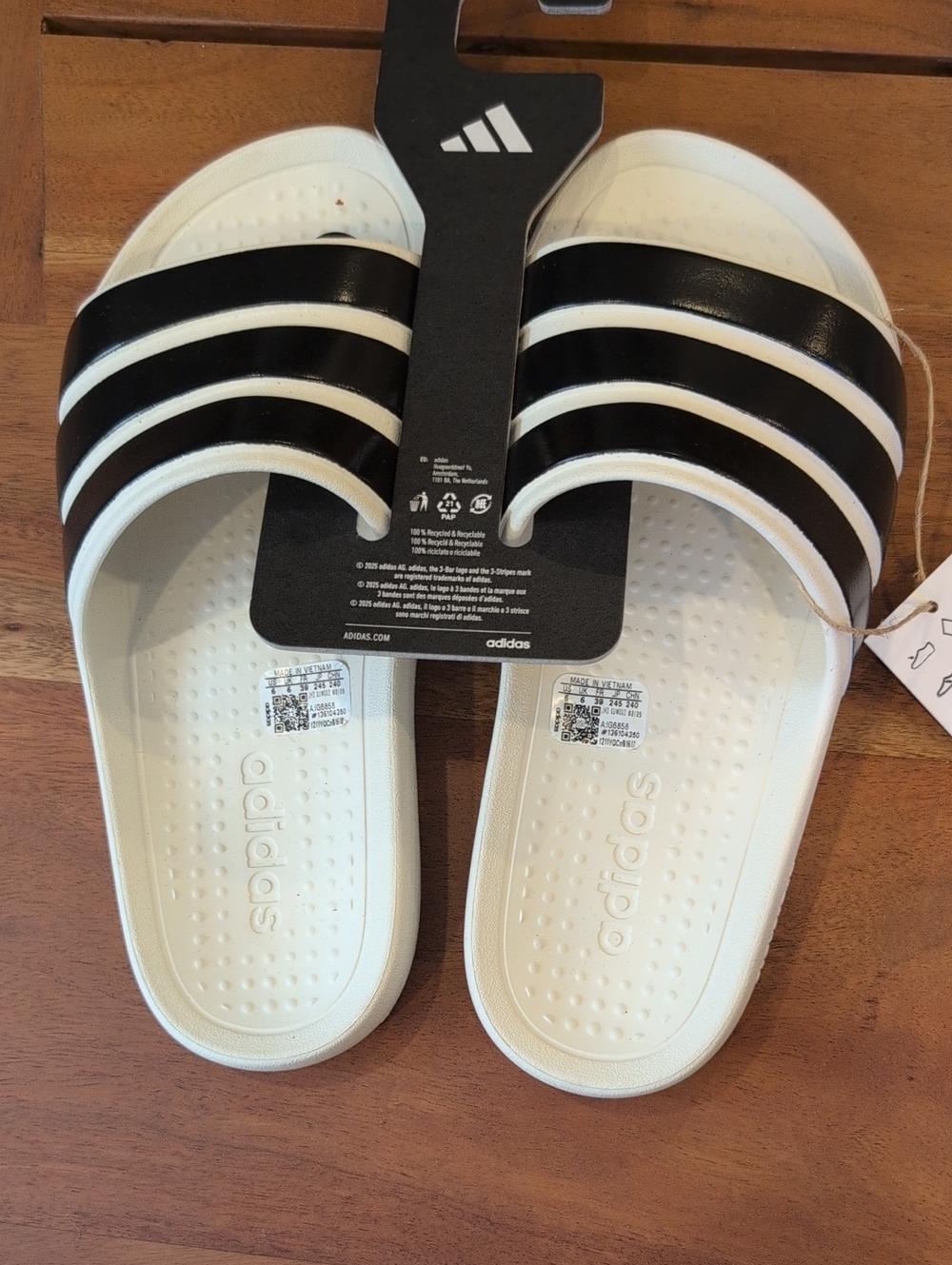 adidas Women's White and Black Slides